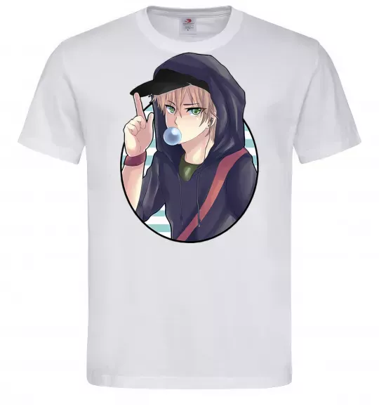 Мужская футболка Boy with bubble gum Белый фото