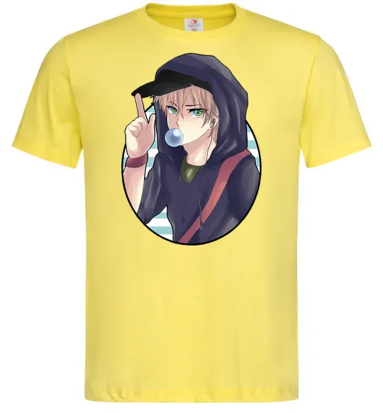 Мужская футболка Boy with bubble gum Лимонный фото