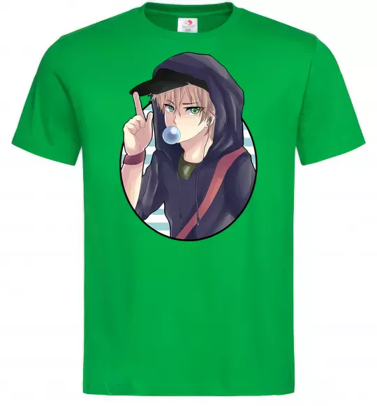 Мужская футболка Boy with bubble gum Зеленый фото