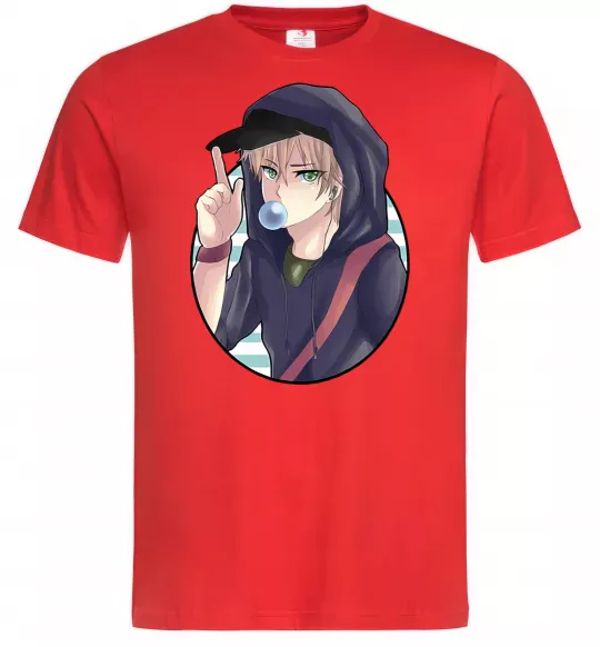 Мужская футболка Boy with bubble gum Красный фото