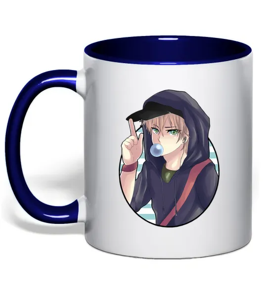 Чашка з кольоровою ручкою Boy with bubble gum Глибокий темно-синій фото