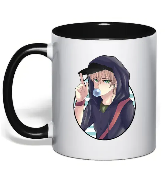 Чашка з кольоровою ручкою Boy with bubble gum Чорний фото