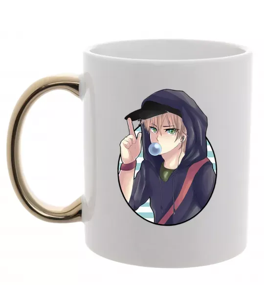 Чашка з кольоровою ручкою Boy with bubble gum Золото фото