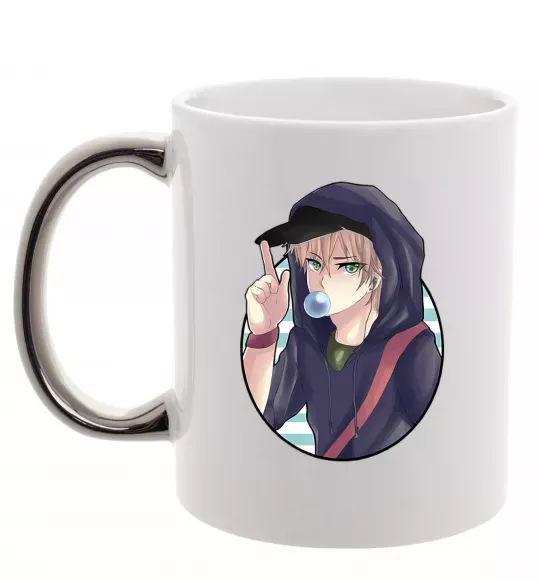 Чашка з кольоровою ручкою Boy with bubble gum Срібло фото