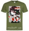 Мужская футболка Anime fish and girl Оливковый фото