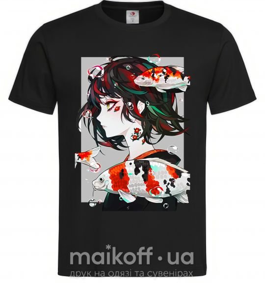 Чоловіча футболка Anime fish and girl Чорний фото