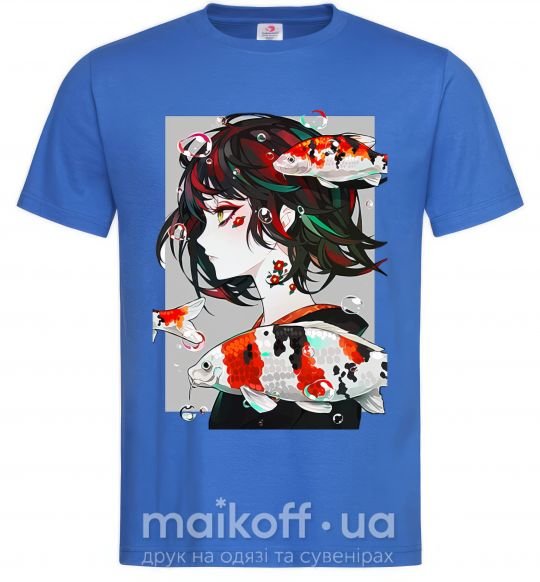 Мужская футболка Anime fish and girl Ярко-синий фото