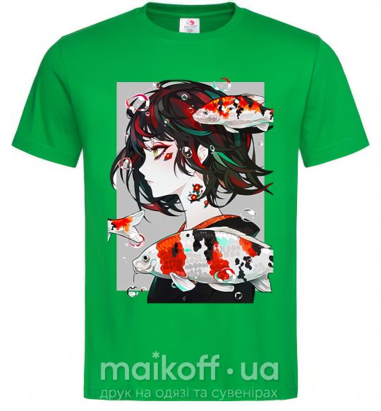 Мужская футболка Anime fish and girl Зеленый фото