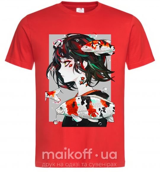 Мужская футболка Anime fish and girl Красный фото