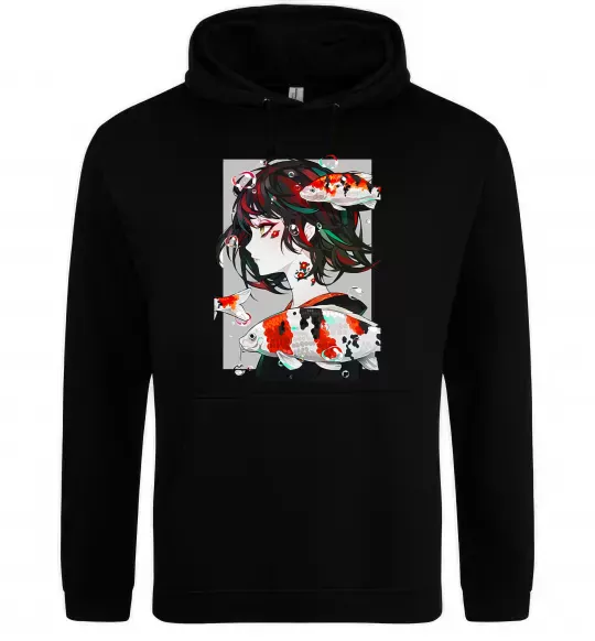 Чоловіча толстовка (худі) Anime fish and girl Чорний фото