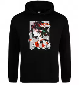 Мужская толстовка (худи) Anime fish and girl Черный фото