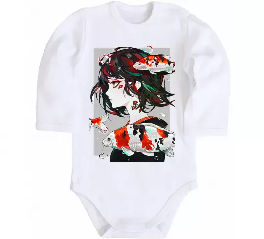 Детский боди Anime fish and girl Белый фото