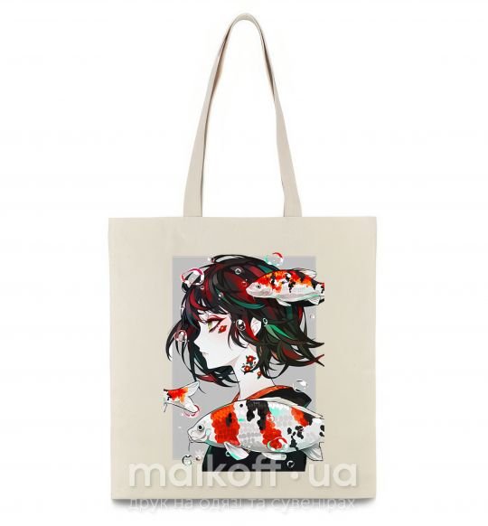 Эко-сумка Anime fish and girl Бежевый фото