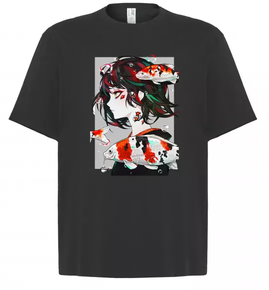 Футболка Оверсайз Anime fish and girl Черный фото