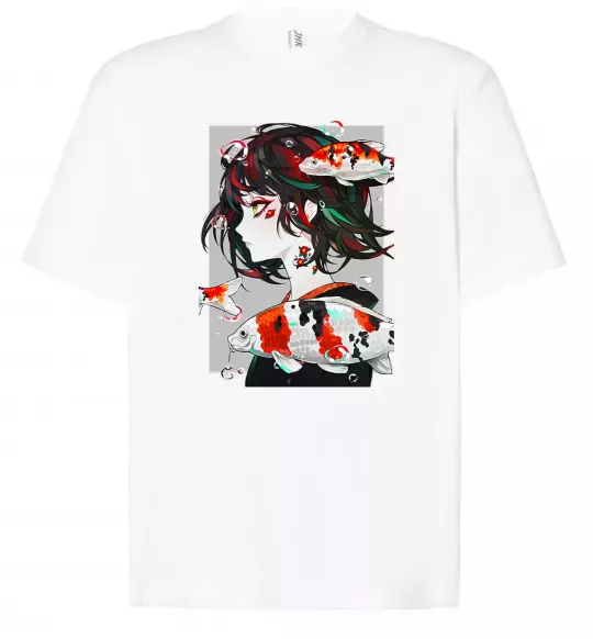 Футболка Оверсайз Anime fish and girl Белый фото