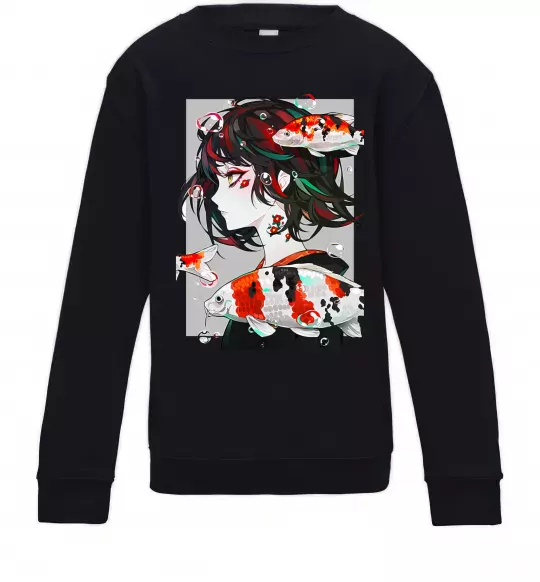 Детский Свитшот Anime fish and girl Черный фото
