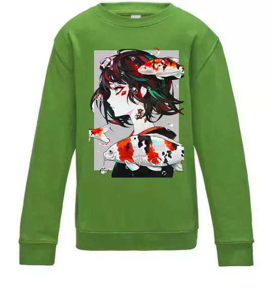 Детский Свитшот Anime fish and girl Лаймовый фото
