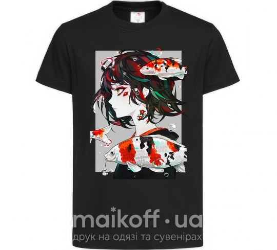 Детская футболка Anime fish and girl Черный фото