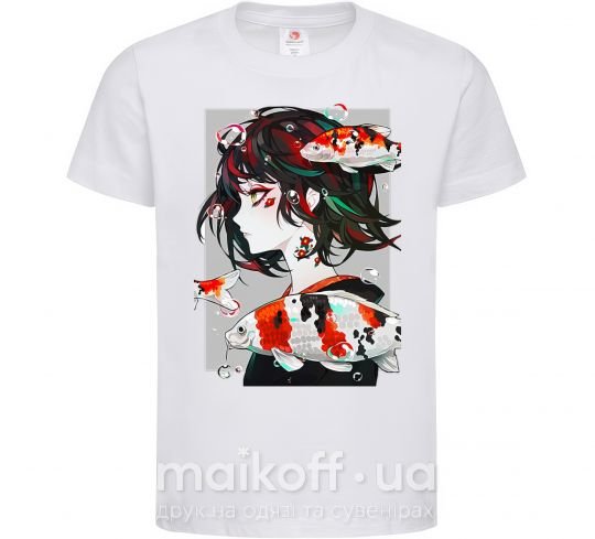Детская футболка Anime fish and girl Белый фото