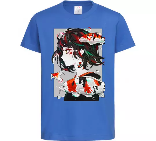 Детская футболка Anime fish and girl Ярко-синий фото