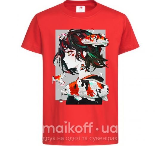 Детская футболка Anime fish and girl Красный фото