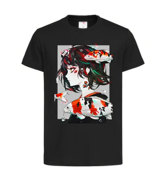 Детская футболка Anime fish and girl Черный фото