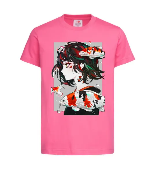Детская футболка Anime fish and girl Ярко-розовый фото