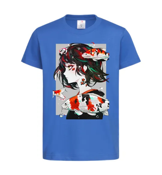 Детская футболка Anime fish and girl Ярко-синий фото