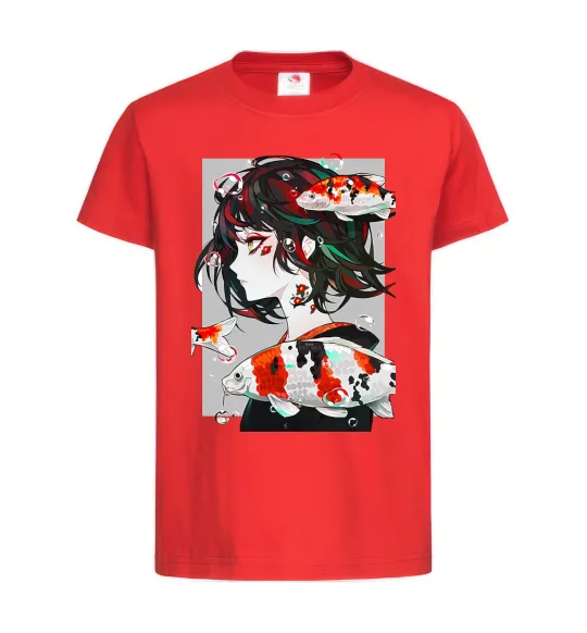 Детская футболка Anime fish and girl Красный фото
