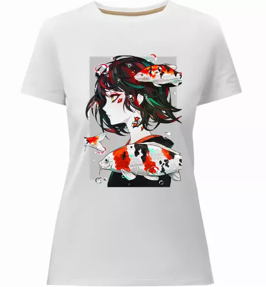 Жіноча преміум футболка Anime fish and girl Білий фото
