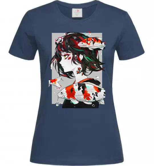 Жіноча футболка Anime fish and girl Темно-синій фото