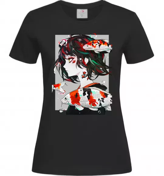 Жіноча футболка Anime fish and girl Чорний фото