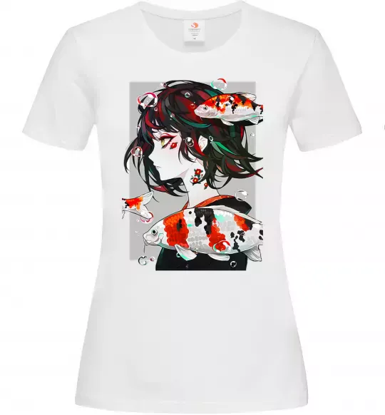 Жіноча футболка Anime fish and girl Білий фото