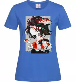 Женская футболка Anime fish and girl Ярко-синий фото