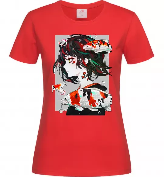 Жіноча футболка Anime fish and girl Червоний фото