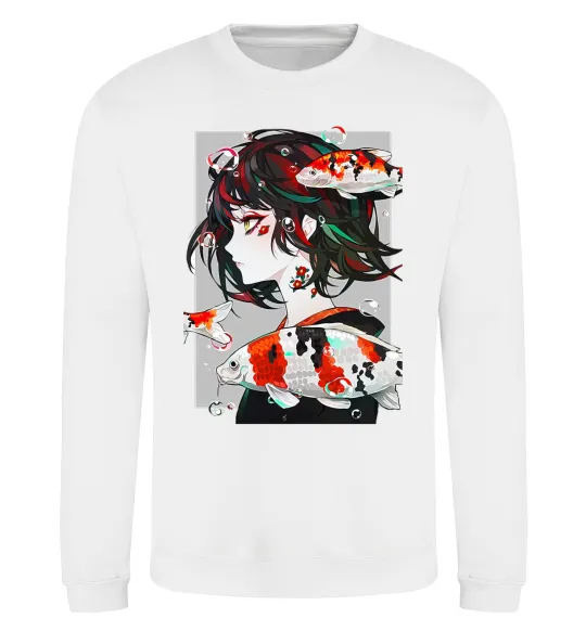 Світшот Anime fish and girl Білий фото