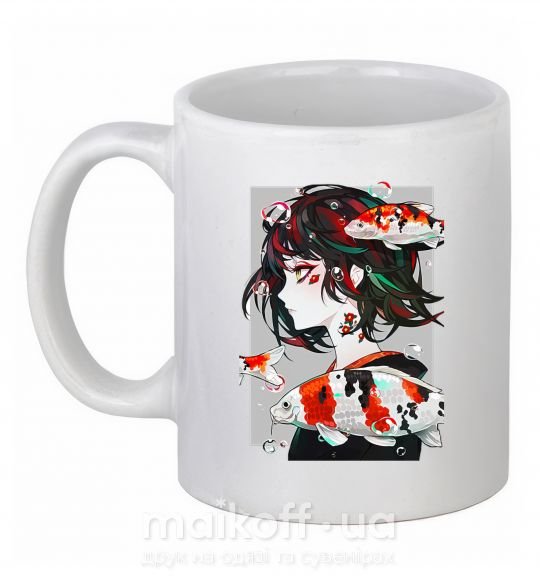 Чашка керамическая Anime fish and girl Белый фото