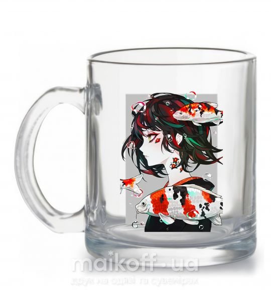 Чашка стеклянная Anime fish and girl Прозрачный фото