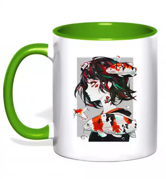 Чашка з кольоровою ручкою Anime fish and girl Зелений фото