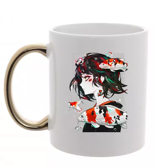 Чашка з кольоровою ручкою Anime fish and girl Золото фото