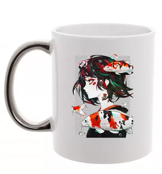 Чашка з кольоровою ручкою Anime fish and girl Срібло фото