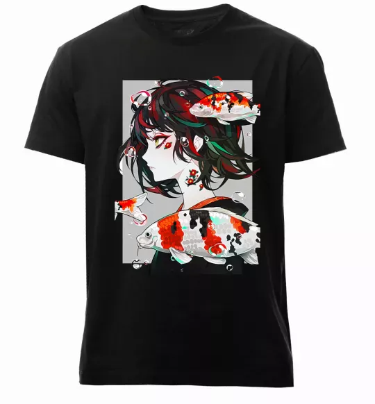 Мужская премиум футболка Anime fish and girl Черный фото