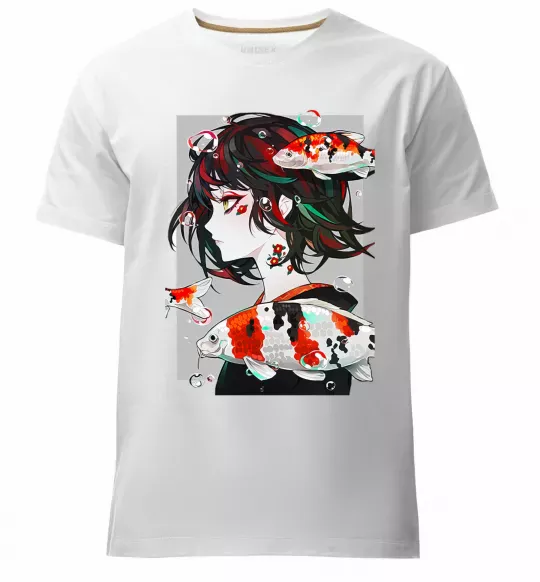 Мужская премиум футболка Anime fish and girl Белый фото