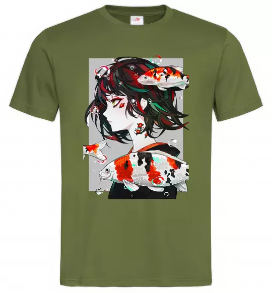 Чоловіча футболка Anime fish and girl Оливковий фото