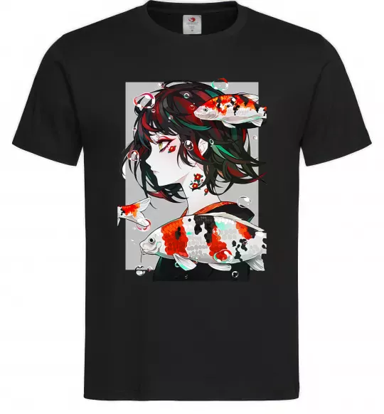 Чоловіча футболка Anime fish and girl Чорний фото