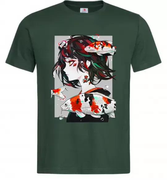 Чоловіча футболка Anime fish and girl Темно-зелений фото