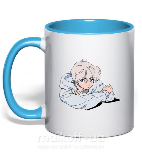 Чашка з кольоровою ручкою Anime art boy Блакитний фото