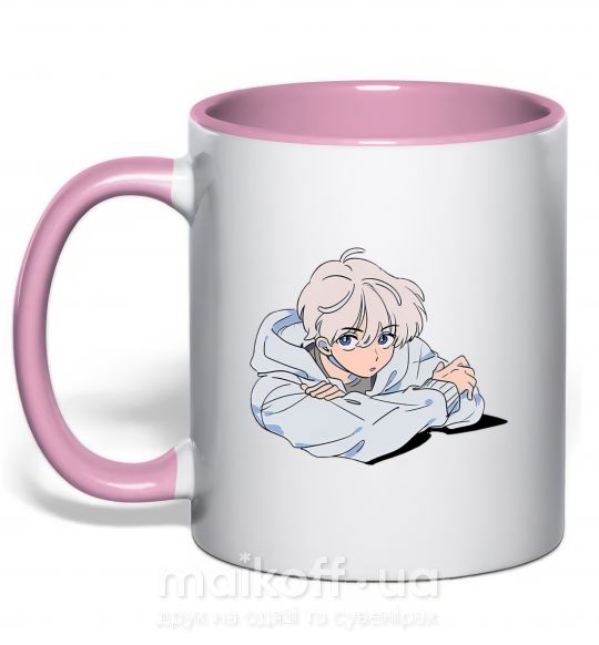 Чашка с цветной ручкой Anime art boy Нежно розовый фото