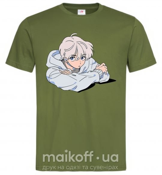 Мужская футболка Anime art boy Оливковый фото
