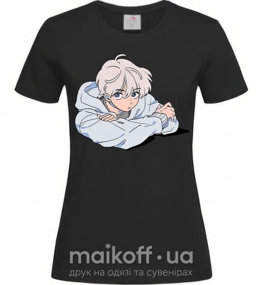 Жіноча футболка Anime art boy Чорний фото